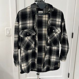 Zara Plaid Overshirt Shacket - Black and White